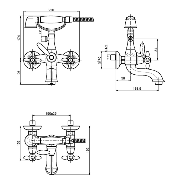 Fima Carlo Frattini Смеситель на ванну, в комплекте: шланг, ручной душ, Olivia, F5004BR цвет: бронза