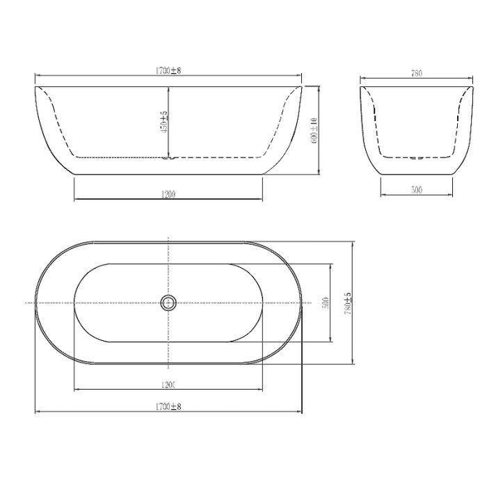Ванна акриловая 170x78, отдельностоящая, Aquatek Афина арт. AQ-144778BL