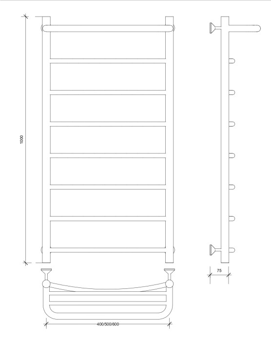 Полотенцесушитель водяной 100x50 Милан 1 СП (черный) Secado арт. 4673739226414