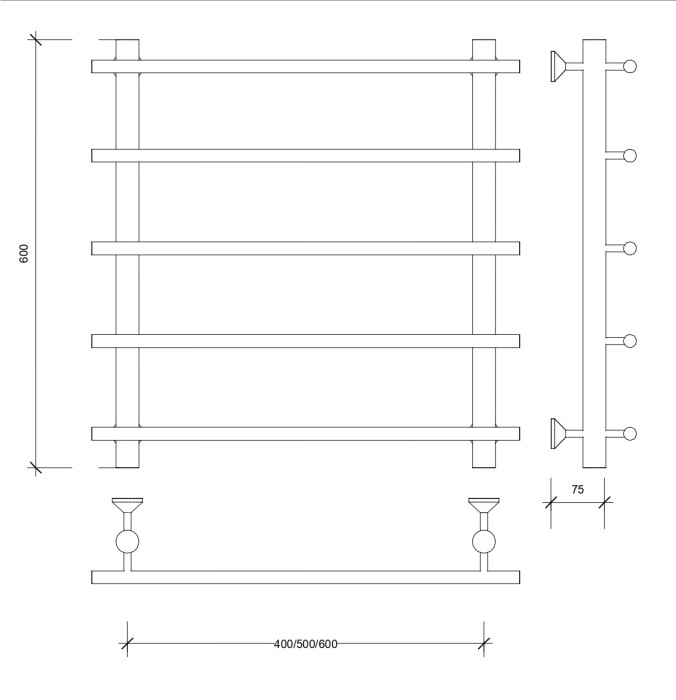 Полотенцесушитель водяной 60x70 Турин 1 (черный) Secado арт. 4673739229422