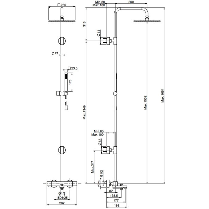 Fima Carlo Frattini Душевая стойка, верхний душ 25х25см., с термостатическим смесителем, держателем и ручным душем, Colonne doccia, F4954/Q255NS цвет: чёрный