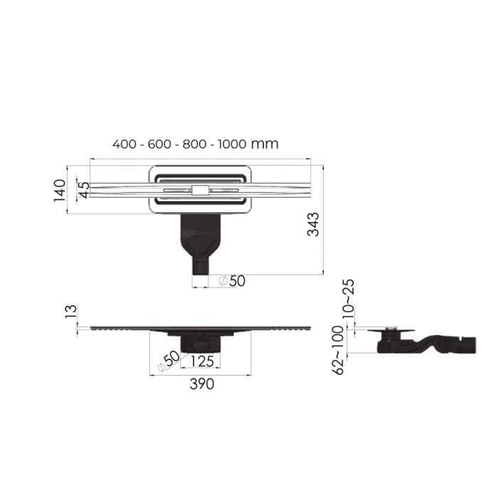 Душевой лоток BERGES SIMPEL 1000, хром глянец, S-сифон D50 H60, арт.091113