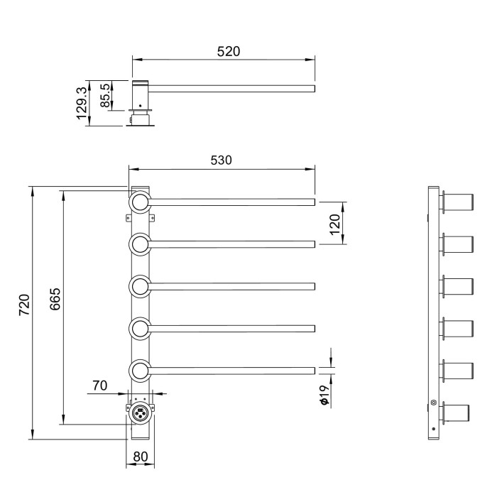 Полотенцесушитель электрический встраиваемый, Wonzon & Woghand Hamburg, WW-AL315-BR цвет: никель
