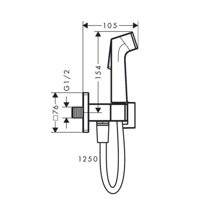 Гигиенический душ с запорным вентилем, держателем и шлангом 125см см, для холодной воды Bidette Hansgrohe, хром арт. 29231000