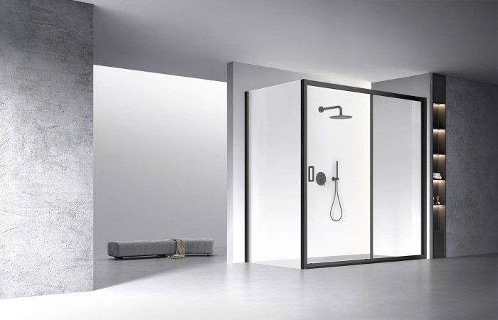 Душевой угол 2000х800х1950, Veconi Rovigo, черный, стекло прозрачное арт. RV060B-20080-01-C5