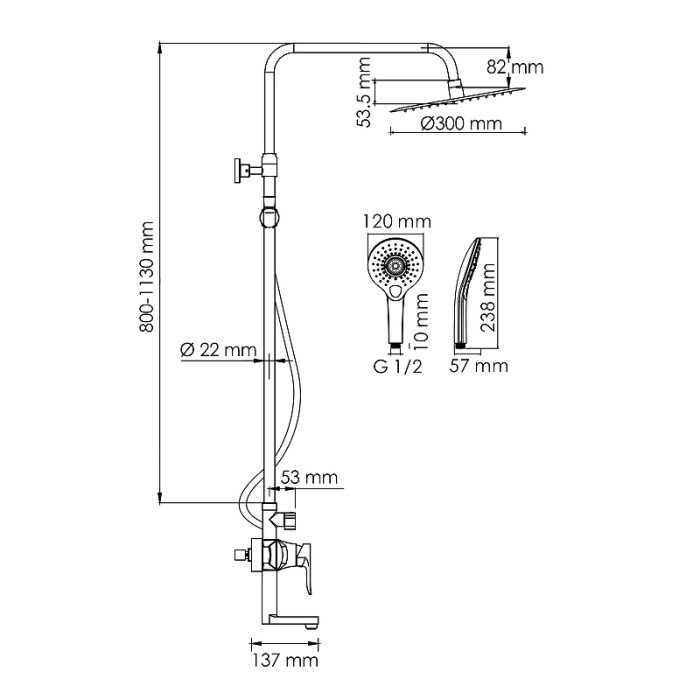 Душевая система со смесителем WasserKRAFT арт. A166.116.101.087.CH
