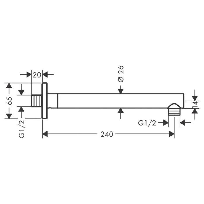 Душевой кронштейн настенный 240 мм Vernis Shape Hansgrohe, хром арт. 26405000