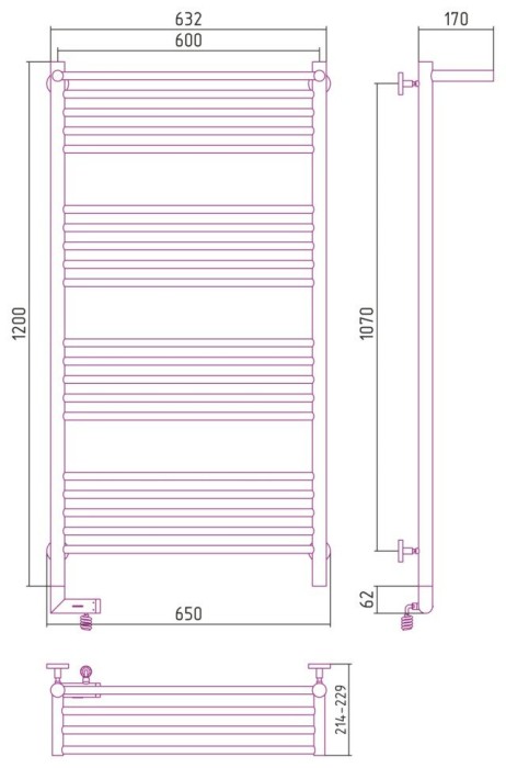 Сунержа Электрический полотенцесушитель 600x300, Богема 2.0 с 1 полкой, 30-5206-1260 цвет: матовый белый