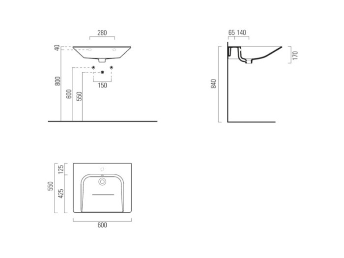 Подвесная раковина 55х60х17 см, без отверст.под смеситель, extraglaze antibacterial, санфаянс, Community GSI арт. 7635011