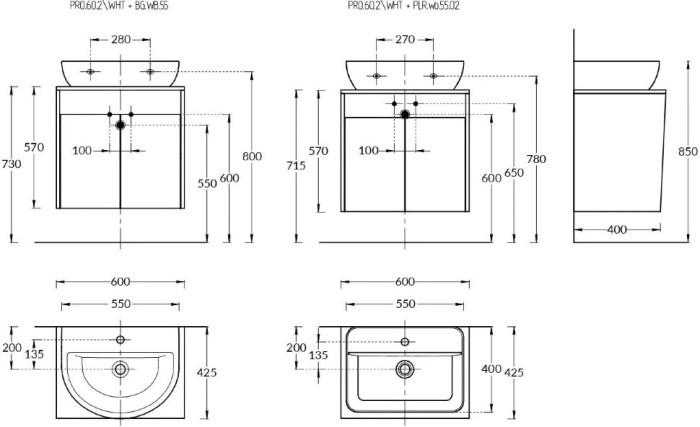 Тумба подвесная 2 дверцы 60см, Pro Kerama Marazzi, белый - PRO.60.2\WHT