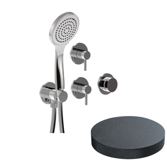 Встраиваемый смеситель для душа на 4 режима, однорычажный, поворотный переключатель, ручной душ + 3 доп. вывода воды, Giulini My ring deluxe, графит арт. MRX5304DLGF