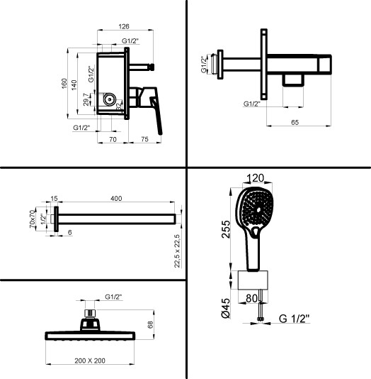 Душевая система встраиваемый для душа, хром, Azario TREYA арт. AZ-15680721