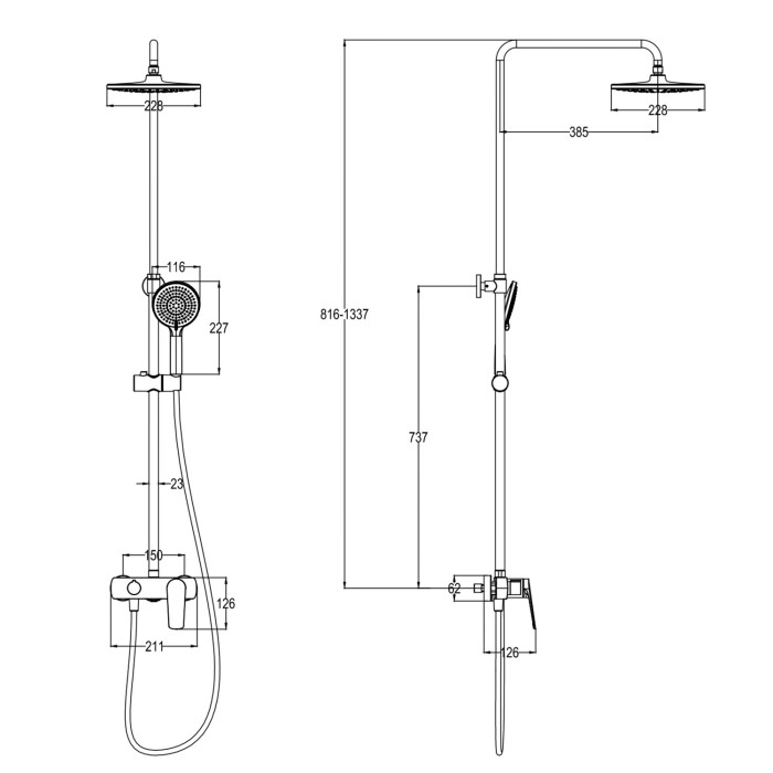 Душевая система керамический картридж, хром, Azario CHEERFUL арт. AZ-VES238U33C-1BE1J29A-ZH3384A