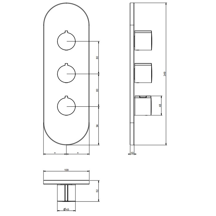 Смеситель для душа, встаиваемый, термостатический, Gessi Tondo, хром арт. 43064#031