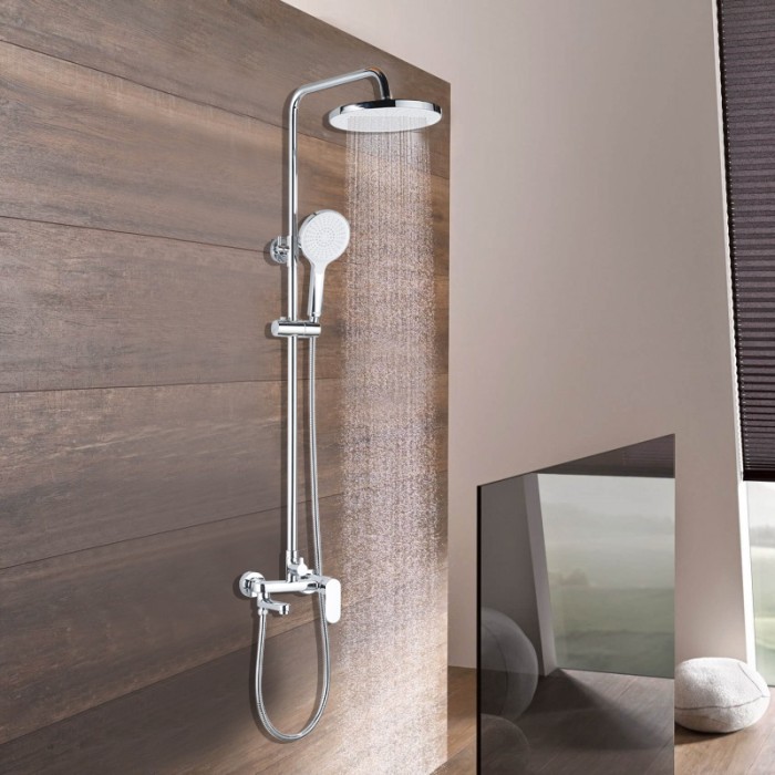 Душевая колонна со смесителем для ванны, с поворотным изливом, круглая, хром, Azario ARIZONA арт. AZ-20R