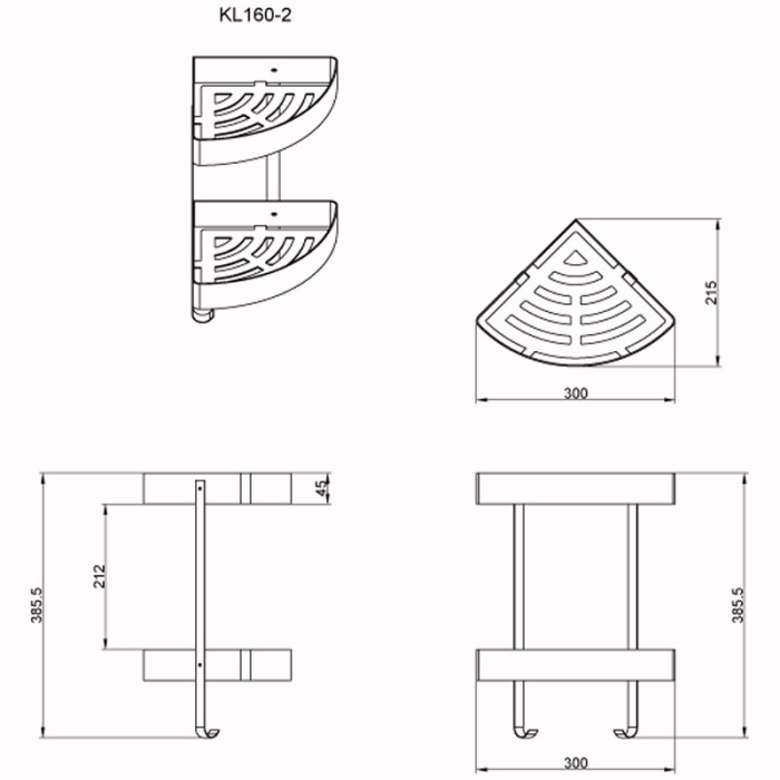Полка угловая двухэтажная, черная матовая, Azario Altre - AZ-160-2B