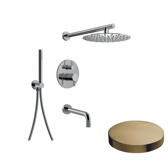 Внешняя часть для встраиваемого комплекта для душа, на 3 режима, верхний душ d250, ручной душ, излив на ванну, Giulini My future, матовое золото арт. 5970EPOS