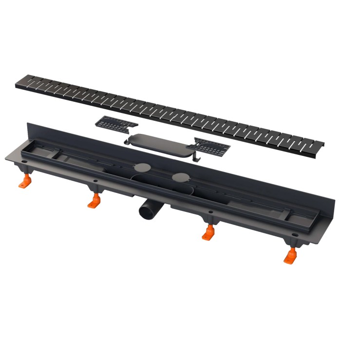 Душевой лоток D40 650 мм, боковой слив, пластиковый, перфорированная решетка, черный, Fit and Go Azario - AZ-CH 650 MC