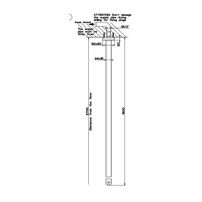 Излив потолочный, для монтажа с удаленным управлением, с индивидуальной длиной 50-1800мм, Gessi Rettangolo, хром арт. 20199#031