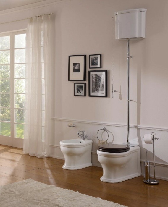 Бачок на высокой трубе с механизмом смыва, цвет белый, фурнитура хром, Scarabeo CASTELLANA - 5364CR