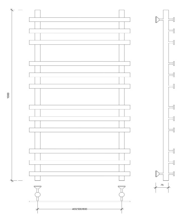 Полотенцесушитель водяной 100x50x60 Понтида плюс (хром) Secado арт. 4603759403663