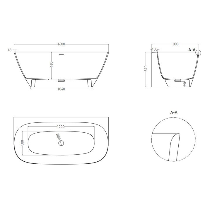 Ванна пристенная 160x80, матовая, Salini SOFIA WALL арт. 102527M