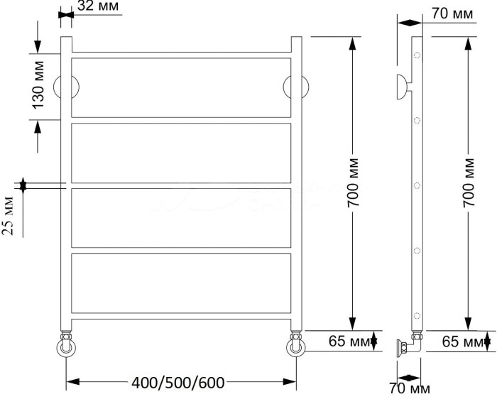Полотенцесушитель водяной латунный 60x70 Триада 1 плюс (бронза) Secado арт. 4603777458881