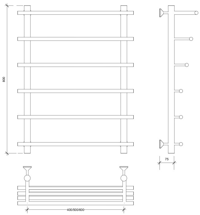 Полотенцесушитель водяной латунный 80x60x70 Турин 6 (бронза) Secado арт. 4673739250334