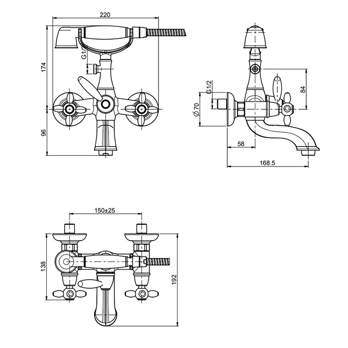 Fima Carlo Frattini Смеситель для ванны, настенный, с ручным душем, Olivia, F5004OR цвет: золото