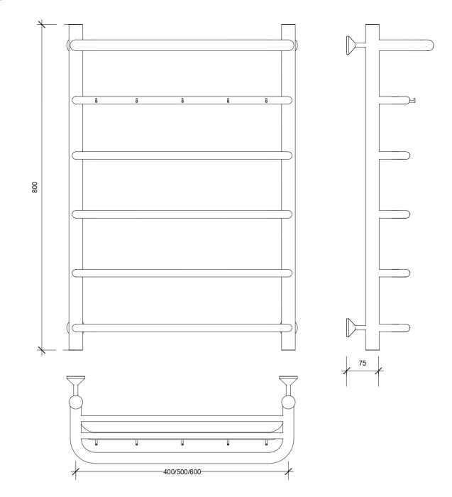 Полотенцесушитель водяной 80x50 Мерида 1 КСП (черный) Secado арт. 4673739225424