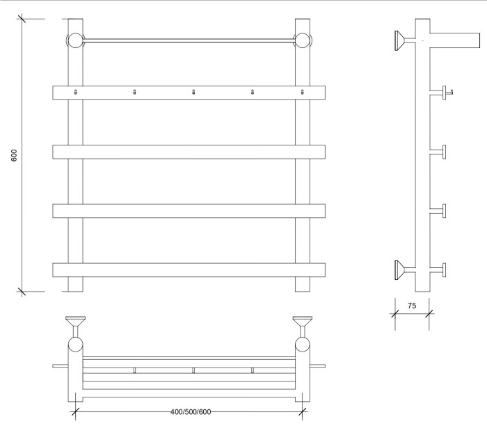 Полотенцесушитель водяной 60x50 Понтида 1 КСП (черный) Secado арт. 4673739227428