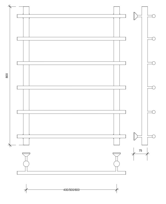 Полотенцесушитель водяной 80x50 Турин 1 (черный) Secado арт. 4673739229439