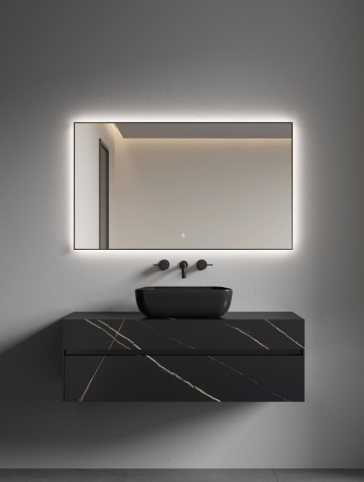 Прямоугольное зеркало, мет. Рама, подсв., Сенсор, антизапотевание, 120x70 matt gold, Boheme - 543-120-MG