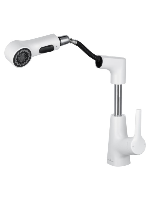 Смеситель для раковины с выдвижным изливом, Wonzon & Woghand, WW-121B108-MW цвет: белый