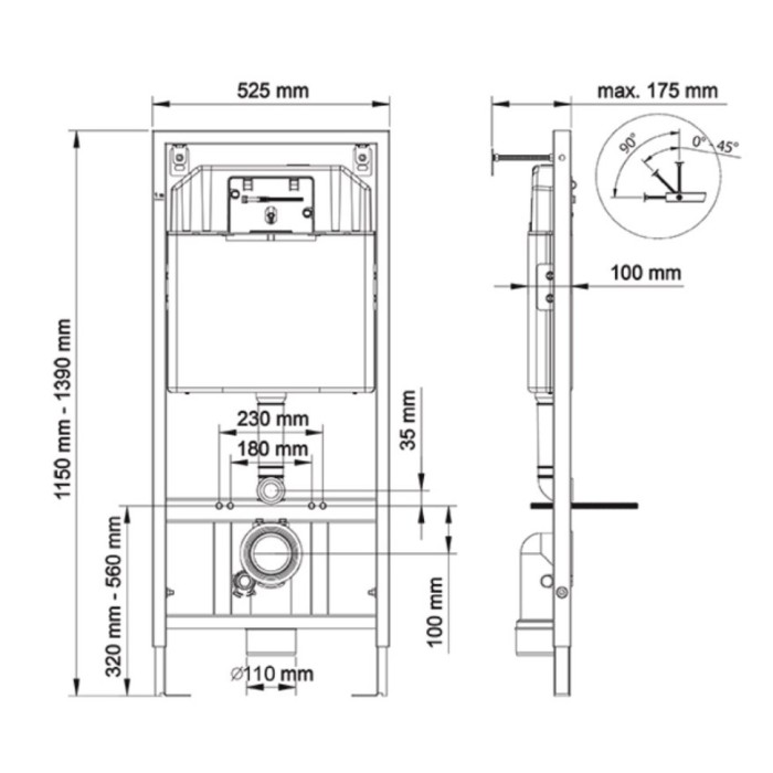 Подвесной унитаз в комплекте с инсталляцией NOVUM525, кнопка L1, унитаз с сиденьем, Berges арт. 042414