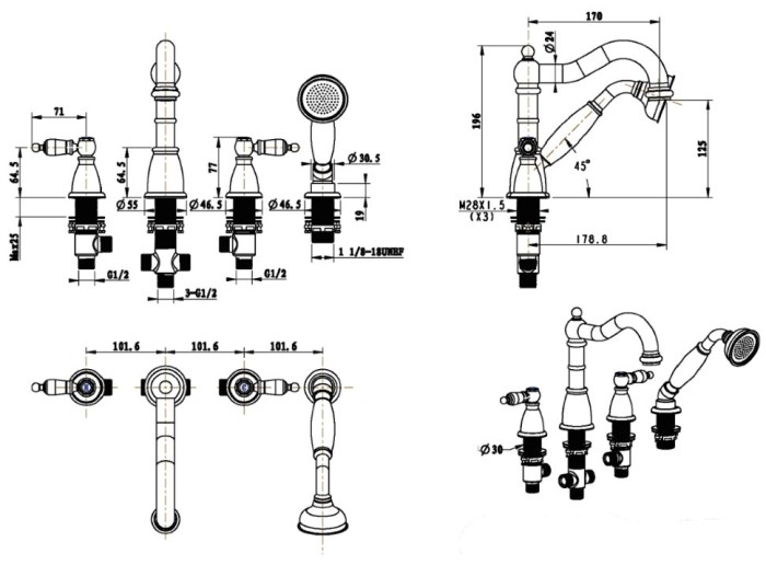 Смеситель на борт ванны, хром, Tradizionale Chrome Boheme 396