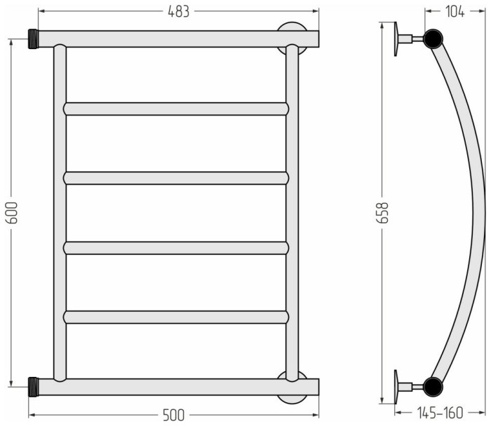 Стилье Водяной полотенцесушитель 600x500, Минор 0602, 00602-6050 цвет: без покрытия