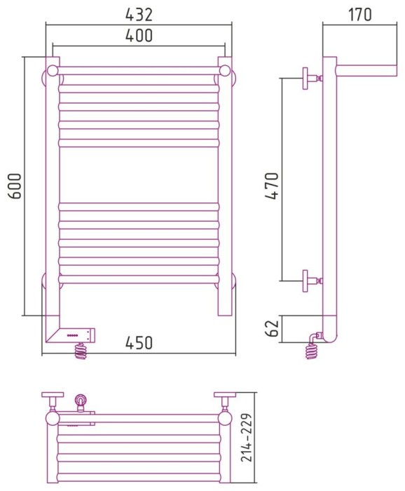 Сунержа Электрический полотенцесушитель 600x400, Богема 2.0 с 1 полкой, 3015-5206-6040 цвет: светло-розовый
