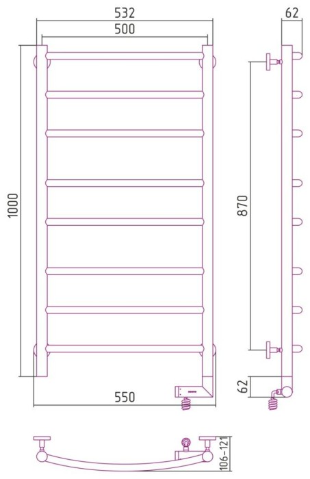 Сунержа Электрический полотенцесушитель 1000x300, Галант 2.0, 31-5201-1050 цвет: матовый чёрный