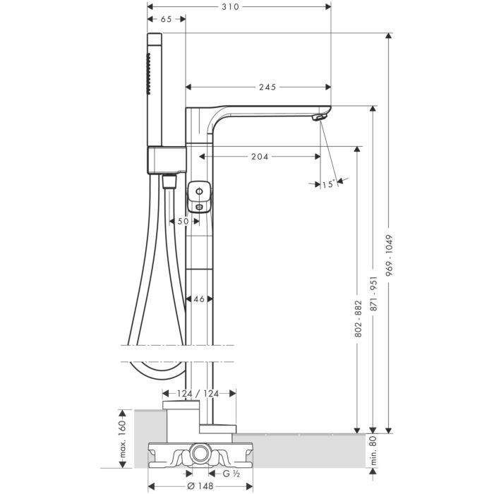 Напольный термостат для ванны Urquiola Axor, шлифованное золото арт. 11422250