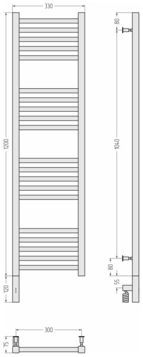 Сунержа Электрический полотенцесушитель 1000x300, Модус 3.0, 00-5700-1230 цвет: без покрытия