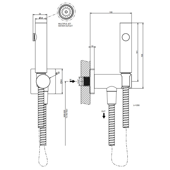 Гигиенический душ настенный на 1/2", Gessi Rilievo, хром арт. 59153#031