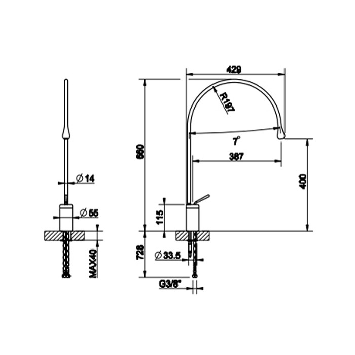 Смеситель для раковины на 1 отверстие, излив 387мм R=197, с фиксированным носиком, Gessi Goccia, белый арт. 33808#279