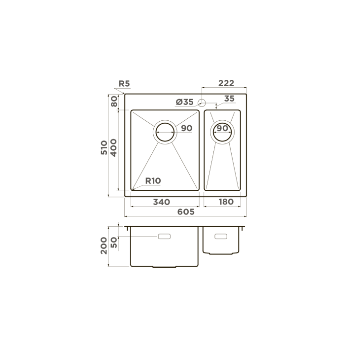 Кухонная мойка Omoikiri Akisame 60-2-L-IN нерж. сталь, цвет нержавеющая сталь арт. 4993775