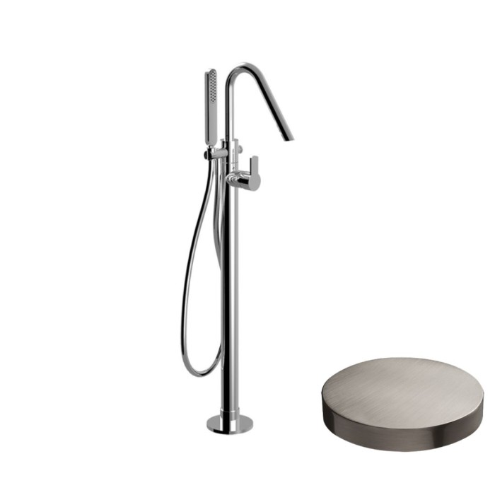 Внешняя часть напольного смесителя для душа однорычажный с дивертером, излив, ручной душ, Giulini Surf, цвет-никель матовый арт. 5892-EPNKO