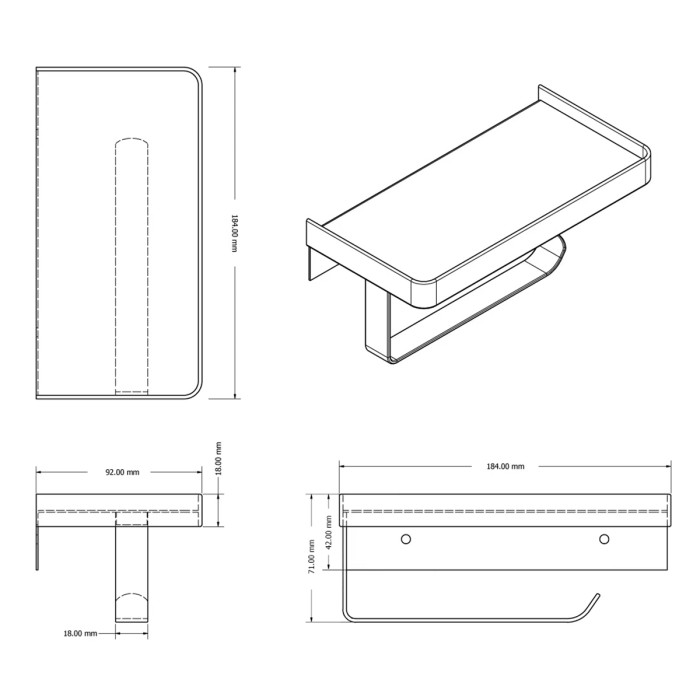 Бумагодержатель с полкой для телефона, хром, Azario Altre - AZ-688