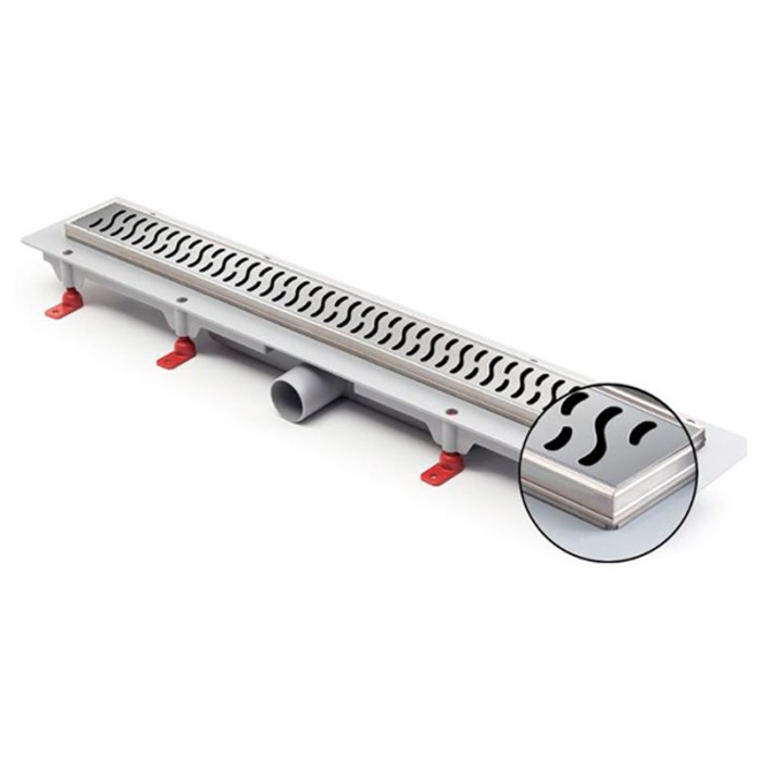 Душевой лоток D40 550 мм, боковой слив, пластиковый, перфорированная решетка, рамка из нержавеющей стали, Fit and Go Azario - AZ-CH 550 HN