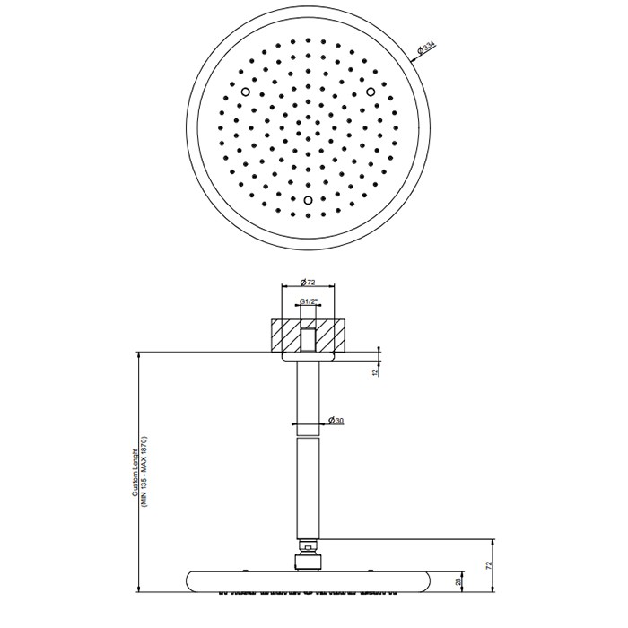 Верхний душ для потолочного крепления d306мм с инд.высотой (50-1800мм), Gessi Goccia, белый арт. 33768#279