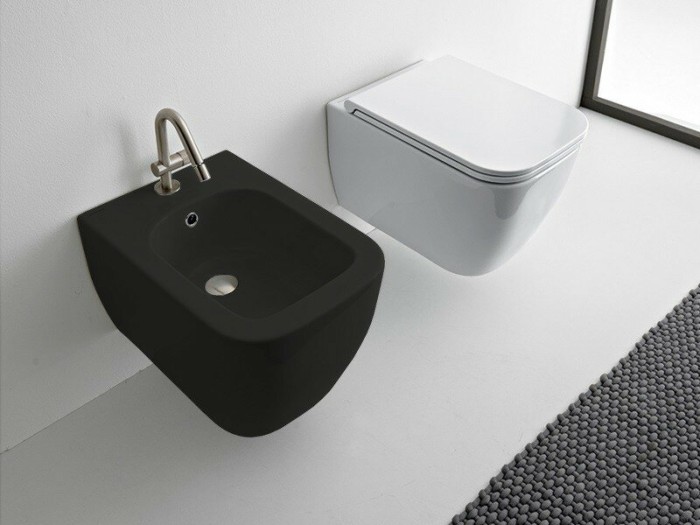 Подвесное биде с одним отверстием цвет лава матовая с антибактериальным и грязеотталкивающим покрытием BIOKER, Scarabeo Teorema 2.0 - 5127 37 BK