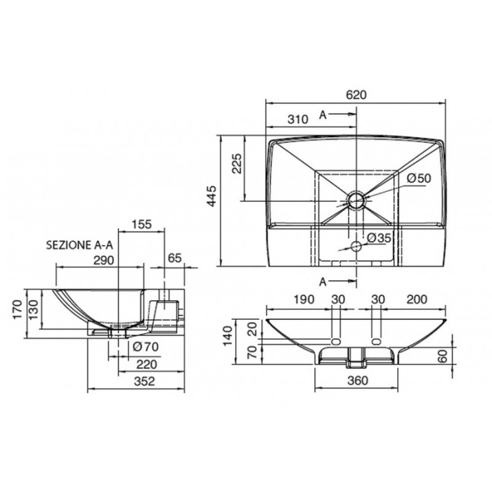 Раковина KYLIS накладная с переливом с одним отверстием, цвет белый, Scarabeo Thin - 8046/R